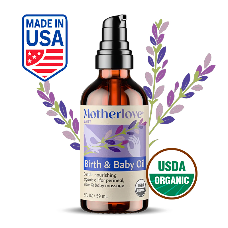 Motherlove Birth & Baby Oil 2oz | Gentle, organic, nourishing oil for perineal, labor, & baby massage| Organic Perineal Massage Oil | Baby Massage Oil | Made in USA
